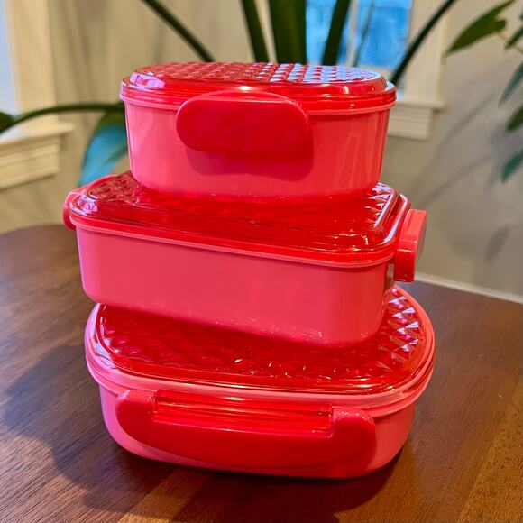 Pink Jewel Bento Lunch Box Set - 3 Latched Food Storage Containers - Picture 4 of 5